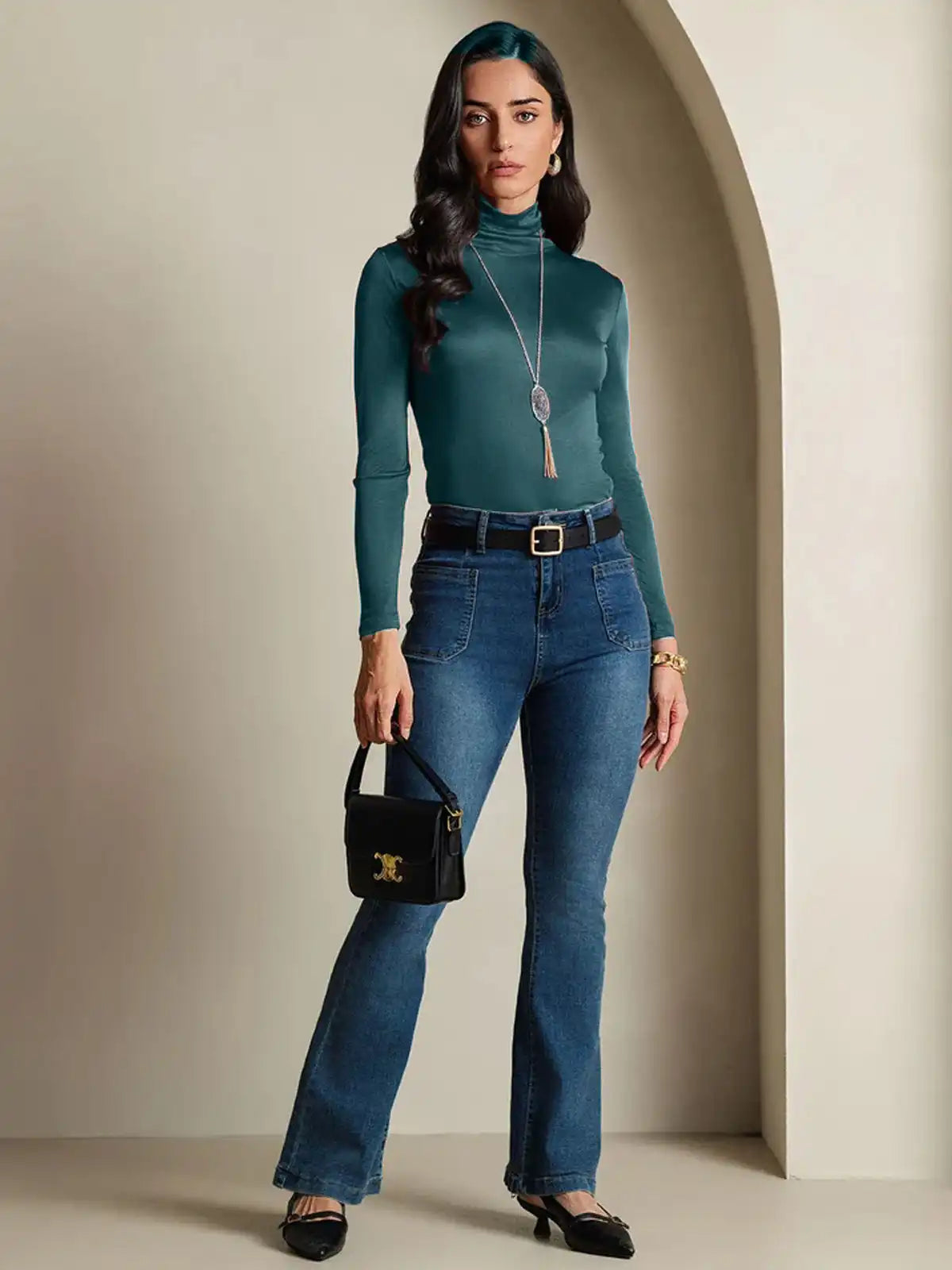 Silk Long Sleeve High Neck Women's Top