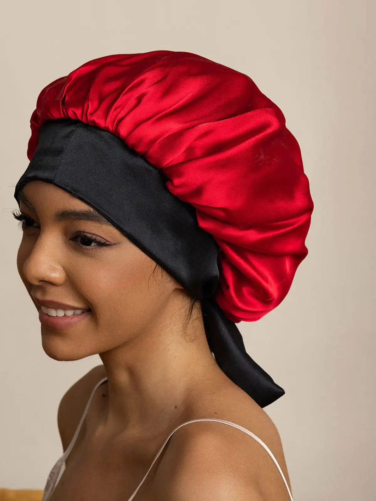 Women's 100% Mulberry Silk Casual Bonnet with Long Ribbons (Two-tone and Double-sided)