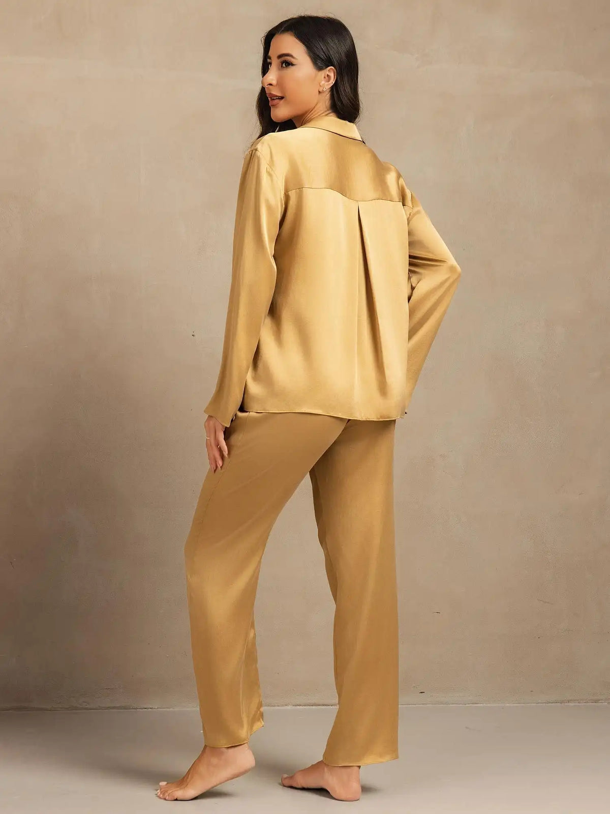 Clearance - 19Momme Washable Silk Long Sleeve Notch Collar Women's Pajamas Set