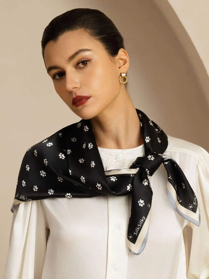 100% Mulberry Silk Paw Print Square Scarf - Size 90x90cm