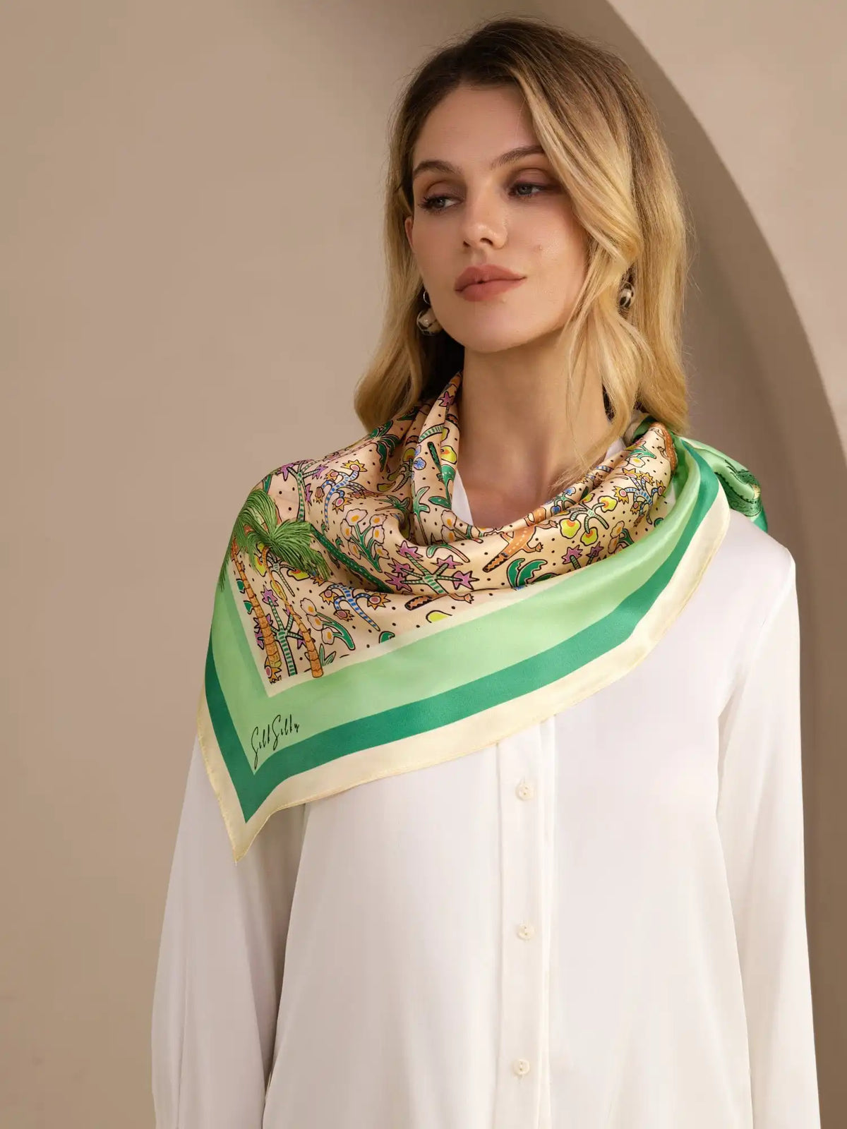 100% Mulberry Silk Crocodile Pattern Scarf - Size 90x90cm