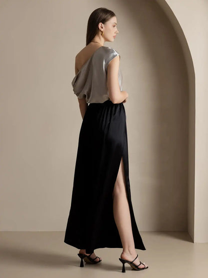 19Momme Silk Fashionable Flowy High-Slit Palazzo Pants