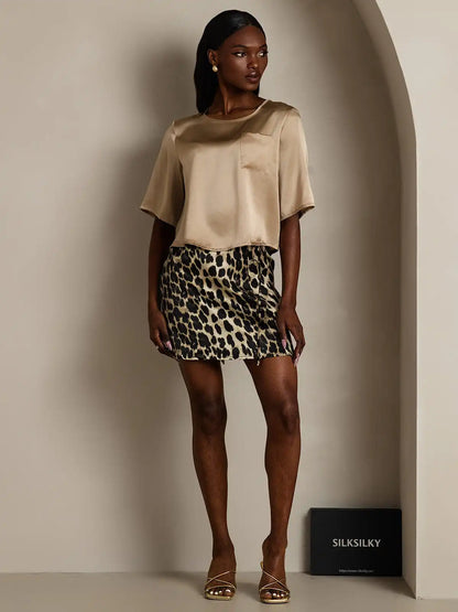 100% Mulberry Silk Women's Blouse Short Sleeve Boxy Crop Top