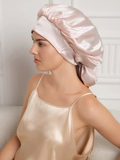 100% Mulberry Silk  Casual Bonnet with Long Ribbons (Two-tone and Double-sided)