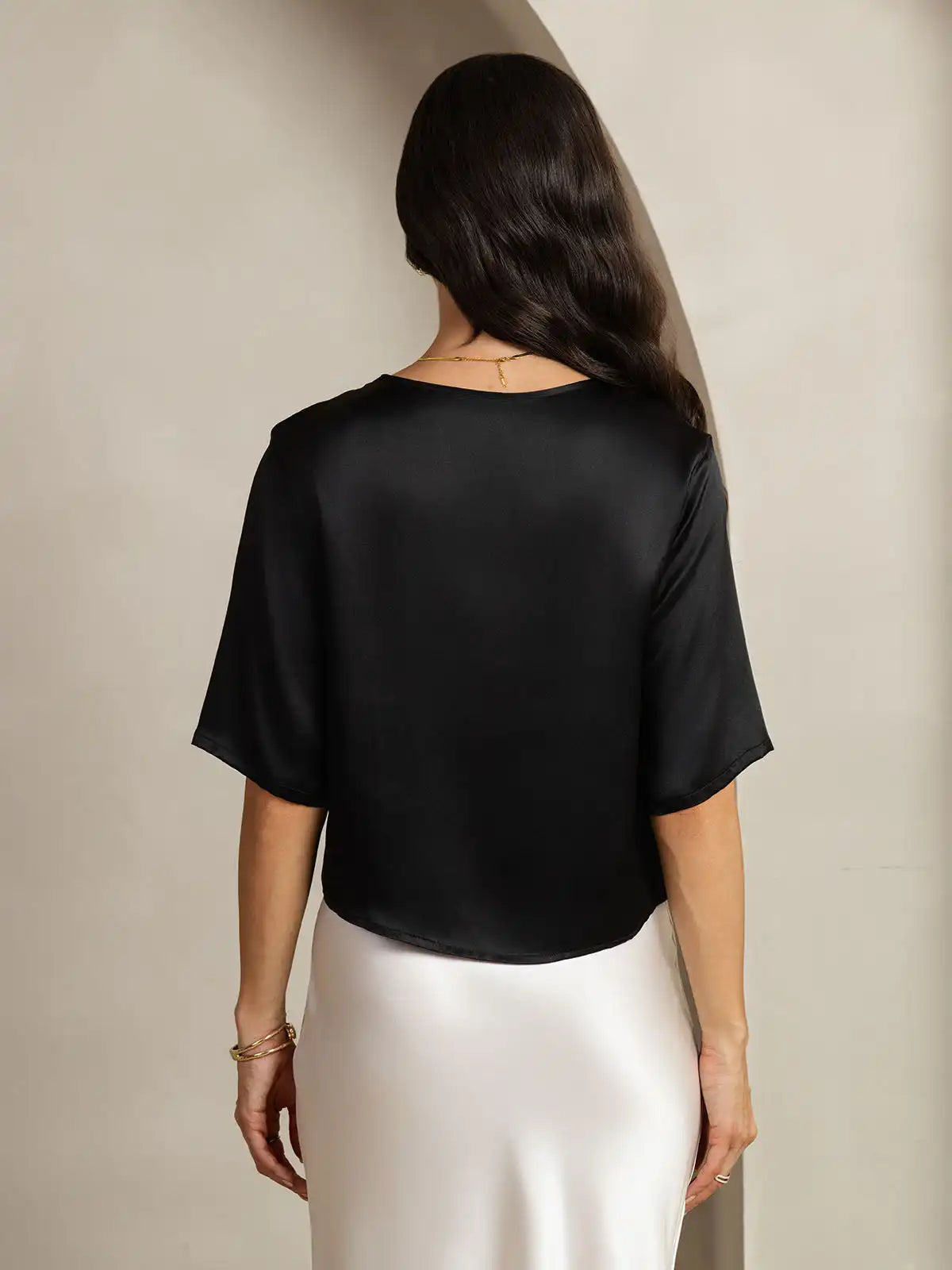 100% Mulberry Silk Women's Blouse Short Sleeve Boxy Crop Top