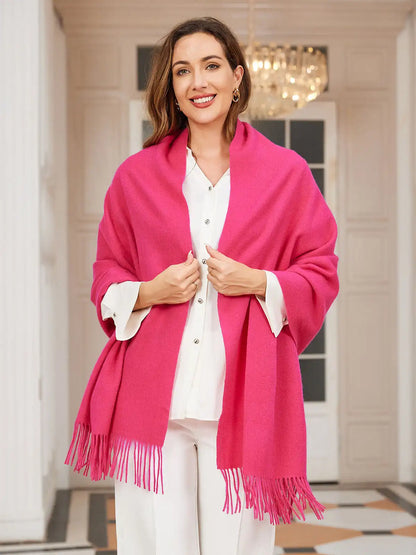 Clearance-Pure Wool Scarf Shawl w/ Fringed Decoration 200x70cm/79