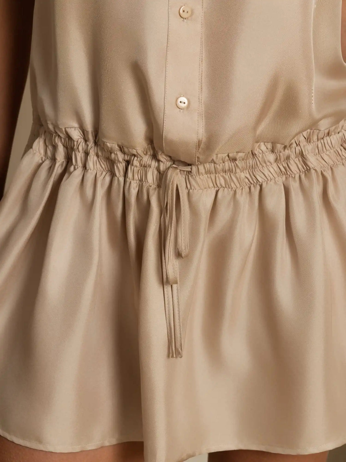 Clearance - Pure Silk Sleeveless Short Dress With Adjustable Drawstring Drop Waist
