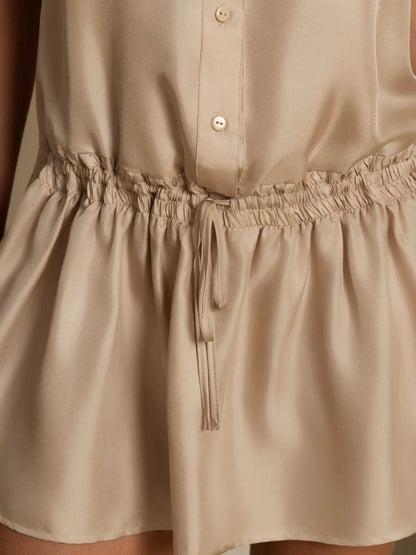 Clearance - Pure Silk Sleeveless Short Dress With Adjustable Drawstring Drop Waist