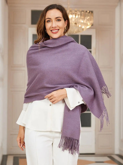 Clearance-Pure Wool Scarf Shawl w/ Fringed Decoration 200x70cm/79