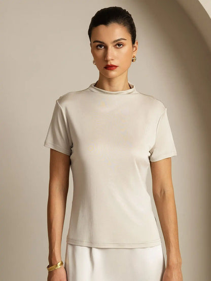 Clearance - Pure Silk Short Sleeve Mock Women's T-Shirt