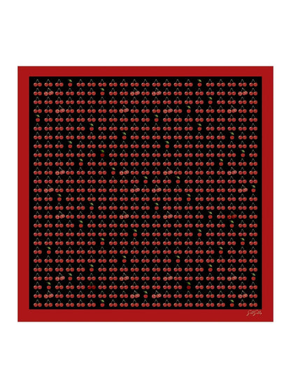100% Mulberry Silk Cherry Pattern Scarf - Size 90x90cm