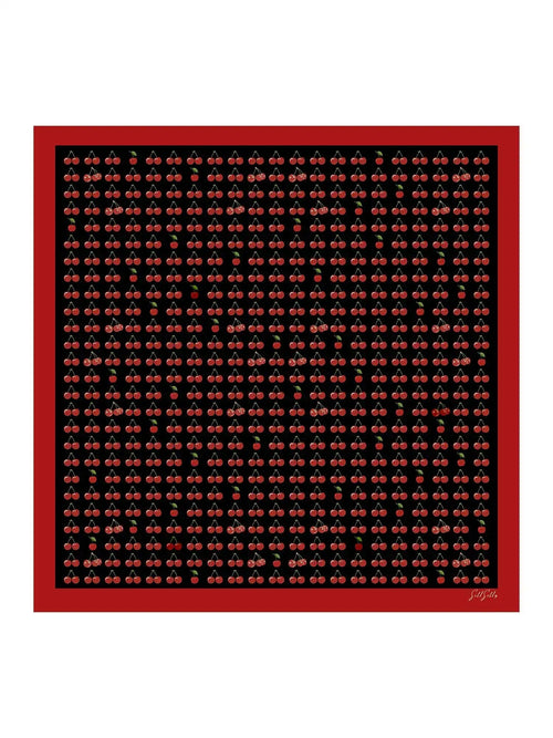 100% Mulberry Silk Cherry Pattern Scarf - Size 90x90cm