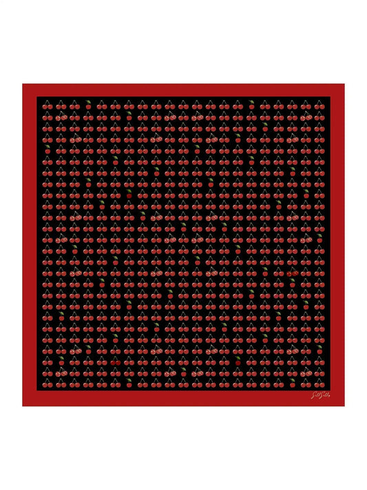 100% Mulberry Silk Cherry Pattern Scarf - Size 90x90cm