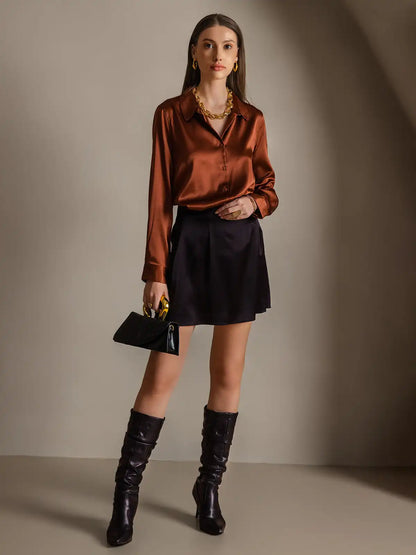 Women’s 19 Momme Silk Long Sleeves Button-Up Shirt