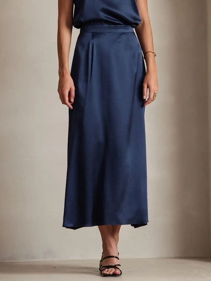 Clearance - 19Momme Silk A Line Maxi Skirt with Zipper Design