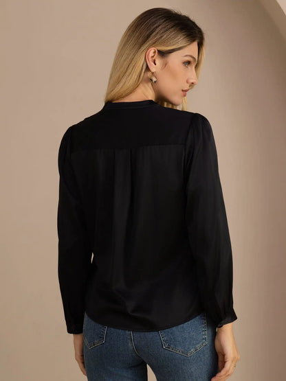 19Momme Silk Women’s Wrap Neck Long Sleeve Blouse