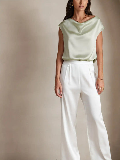 19Momme Women's Silk Cap Sleeve Cowl Neck Top