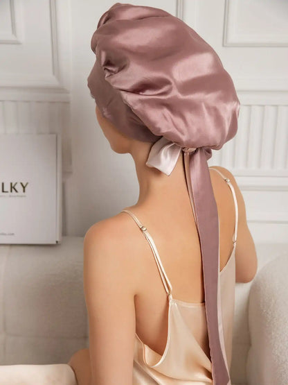 100% Mulberry Silk  Casual Bonnet with Long Ribbons (Two-tone and Double-sided)