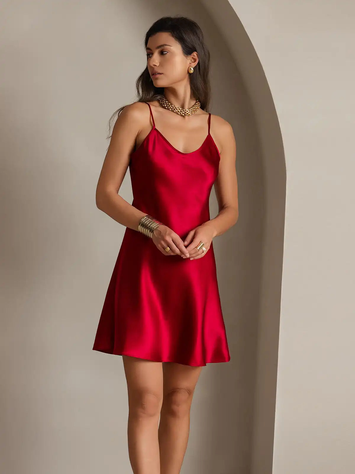 100% Mulberry Silk Spaghetti Strap Short Dress