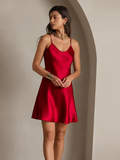 100% Mulberry Silk Spaghetti Strap Short Dress