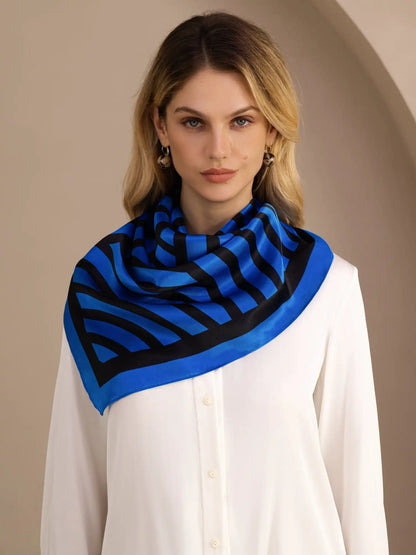 100% Mulberry Silk Semicircular Geometry Printed Scarf - Size 90x90cm