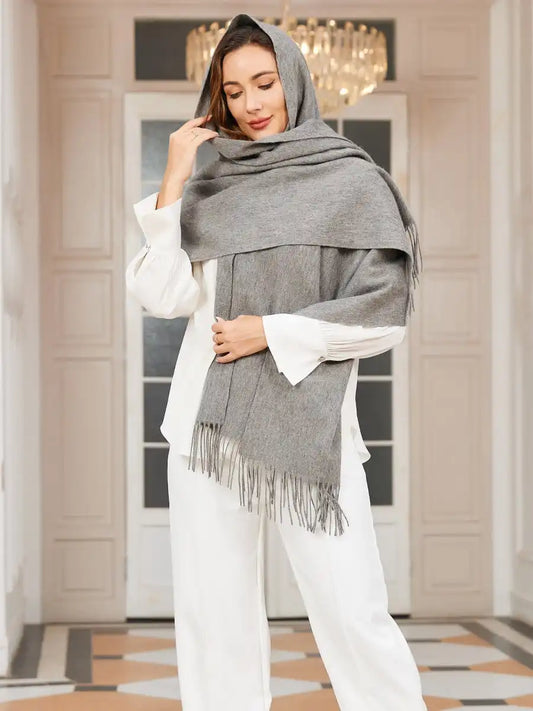 Clearance-Pure Wool Scarf Shawl w/ Fringed Decoration 200x70cm/79