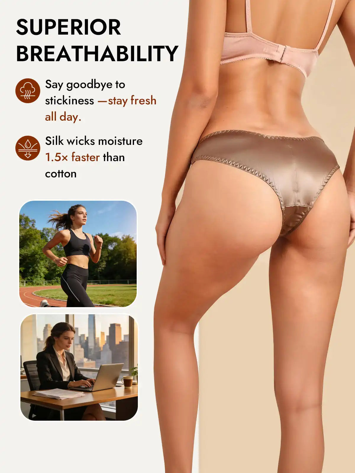 100% Mulberry Silk Briefs Comfy Breathable Panty
