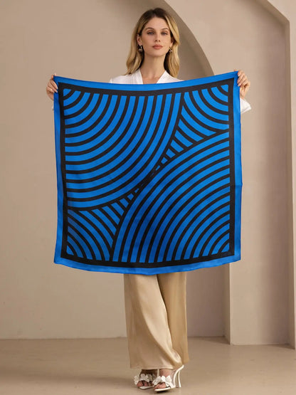 100% Mulberry Silk Semicircular Geometry Printed Scarf - Size 90x90cm