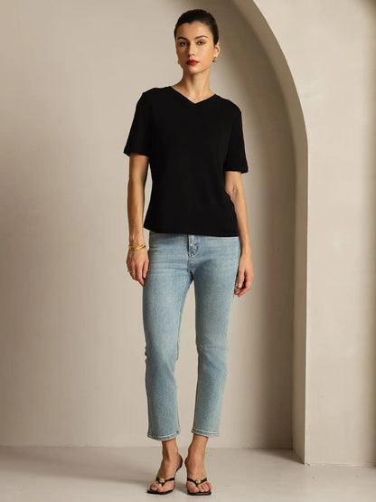 Clearance - 100% Mulberry Silk V-Neck Women's T-Shirt
