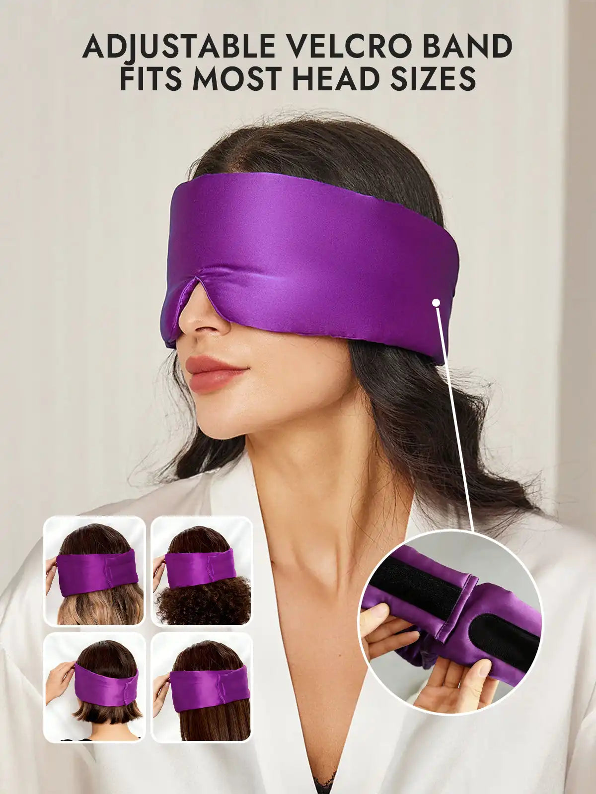 100% Mulberry Silk Adjustable Velcro Wrap-Around Silk Sleep Eye Mask