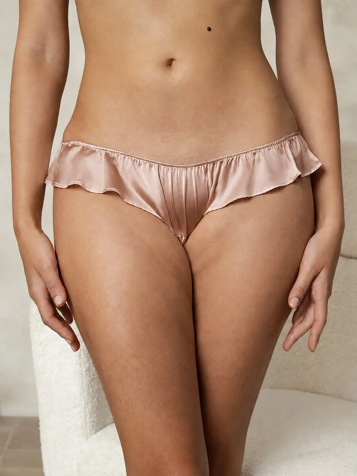 100% Mulberry Silk Low-Rise Ruffle Trim Panty