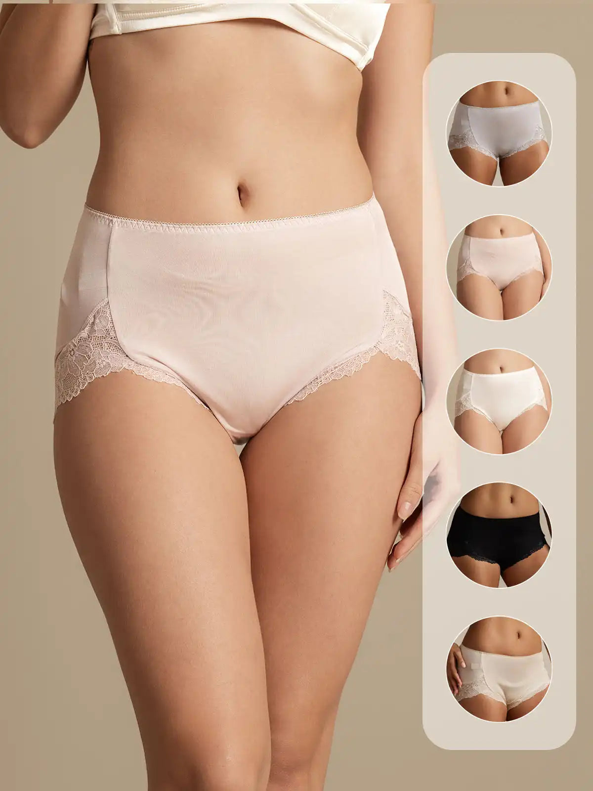 100% Mulberry Silk High Rise Knickers Lace Trim Panty