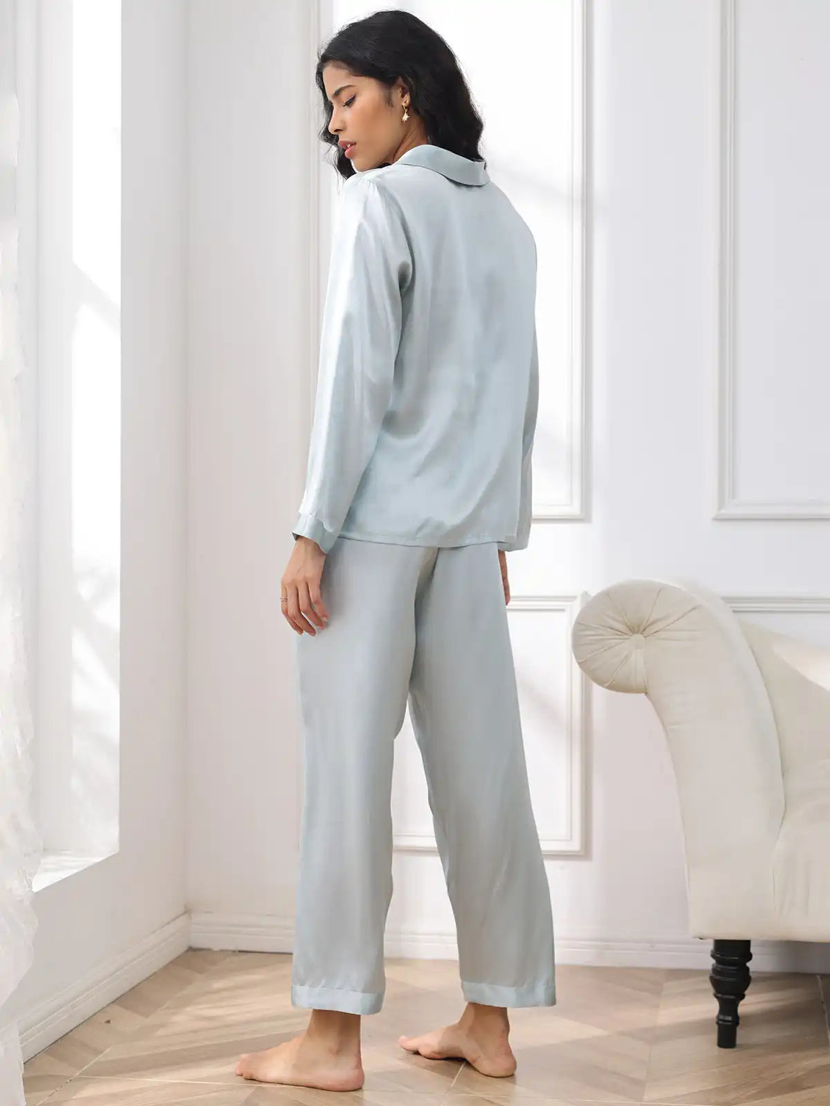 100% Mulberry Silk Women's Long Sleeve Pajamas Set