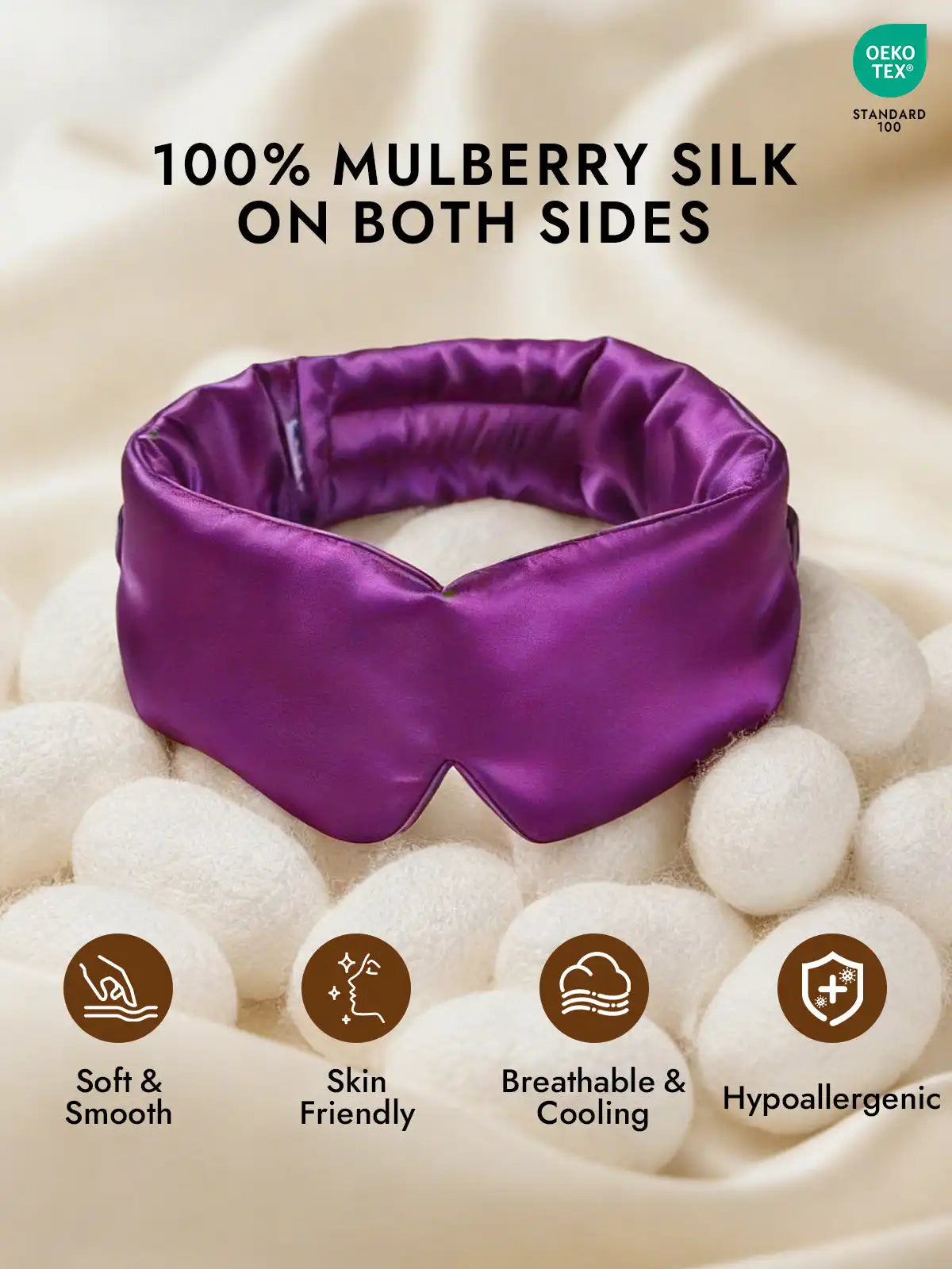 100% Mulberry Silk Adjustable Velcro Wrap-Around Silk Sleep Eye Mask