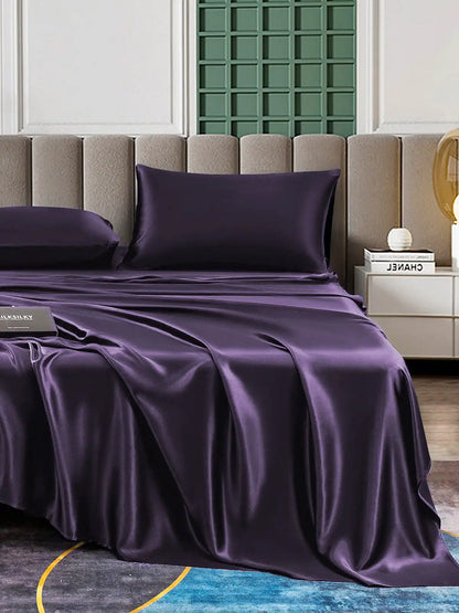22Momme Silk 4Pcs Set Fitted&Flat Sheets+2x Pillowcases