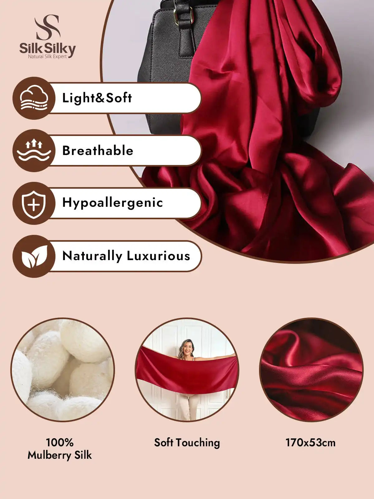 100% Mulberry Silk Long Scarf/Shawl 170x53cm
