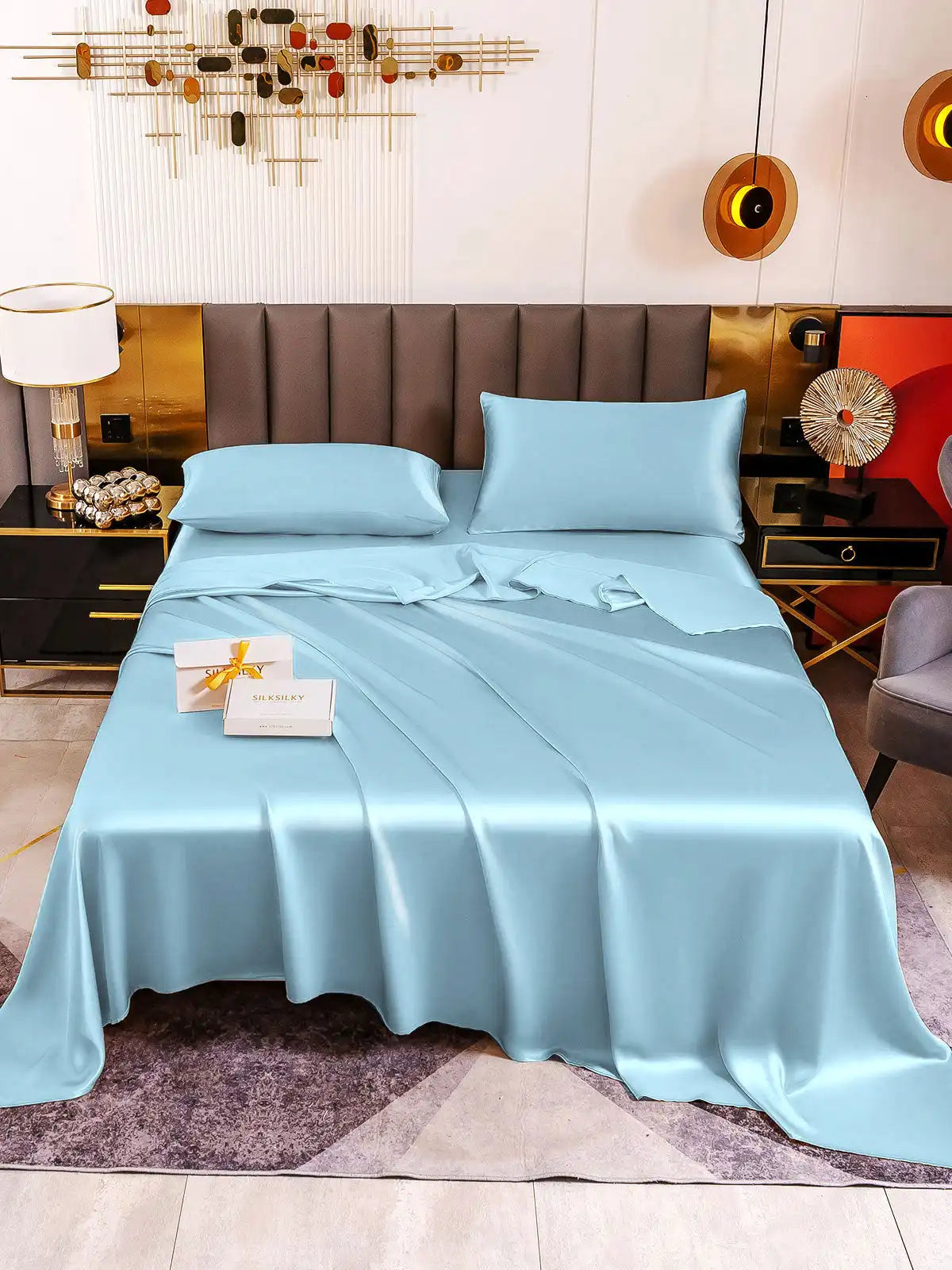 19Momme 4Pcs 100% Mulberry Silk Bedding Set Fitted&Flat Sheets+2x Pillowcases