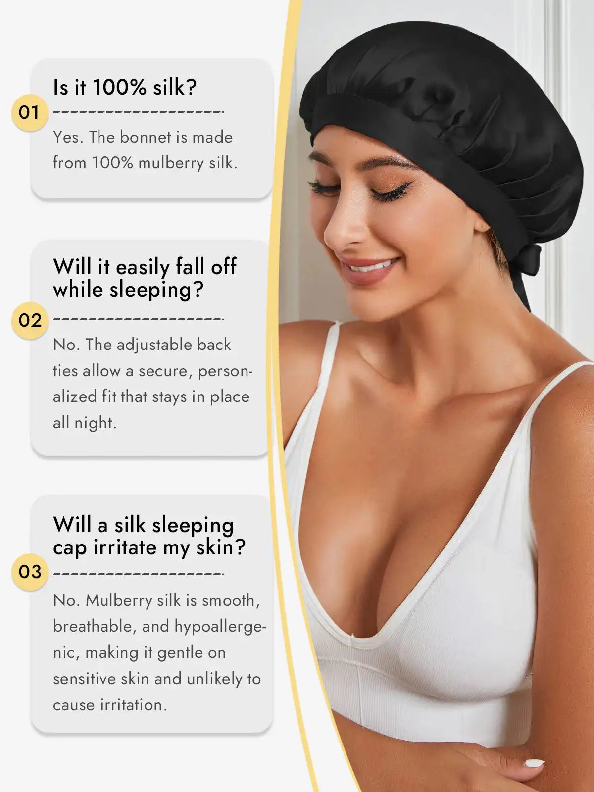 100% Mulberry Silk Sleep Bonnet with Ribbons