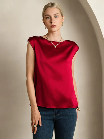 19Momme Women's Silk Cap Sleeve Round Neck Top