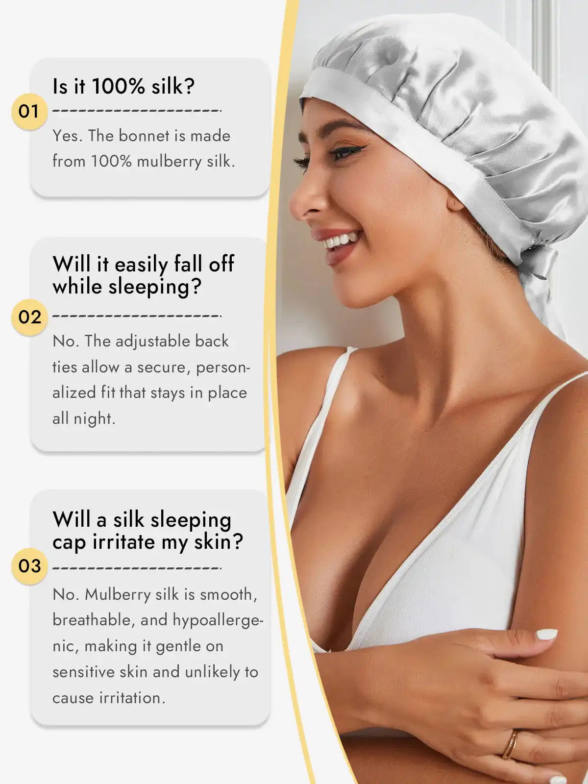 100% Mulberry Silk Sleep Bonnet with Ribbons