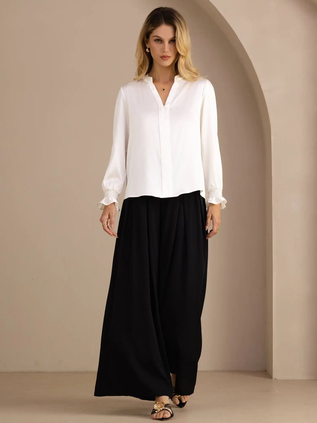 19Momme Silk Women’s Split Neck Long Sleeve Blouse