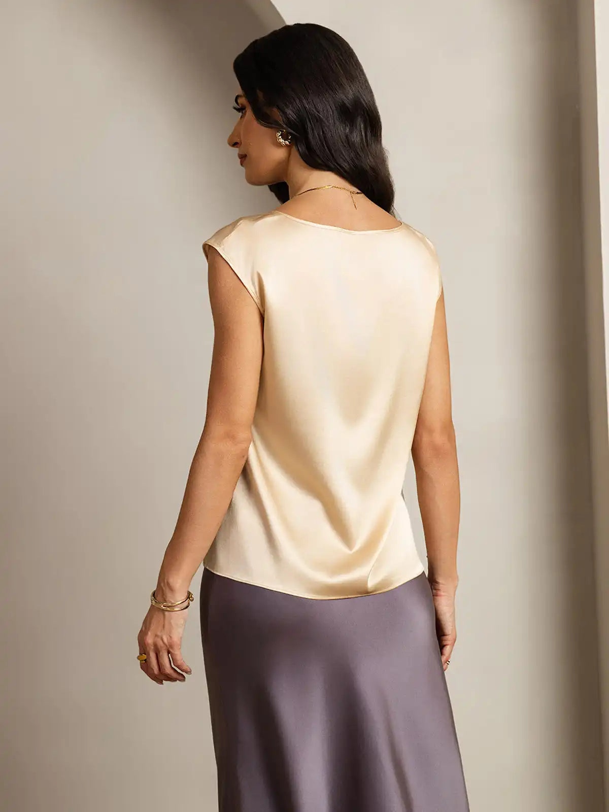 19Momme Women's Silk Cap Sleeve Round Neck Top