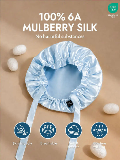 100% Mulberry Silk Sleep Bonnet with Ribbons