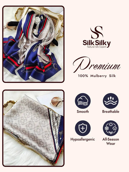 100% Mulberry Silk Printed Rectangular Long Shawl Scarf 170x53cm