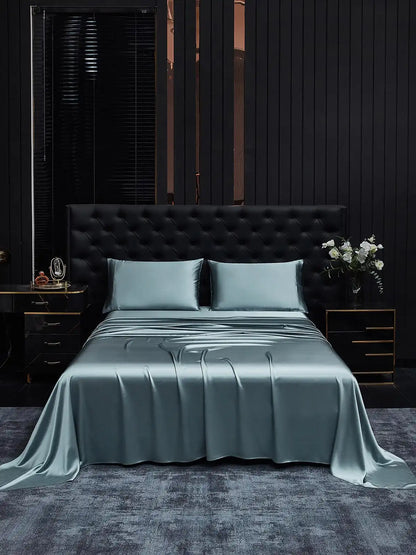 19Momme 4Pcs 100% Mulberry Silk Bedding Set Fitted&Flat Sheets+2x Pillowcases