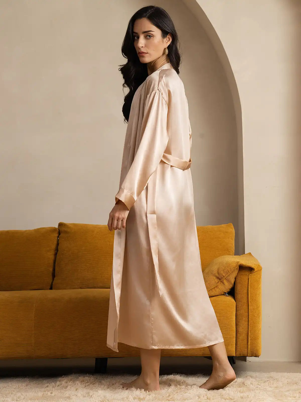 100% Mulberry Silk Long Sleeve Midi Women's Robe