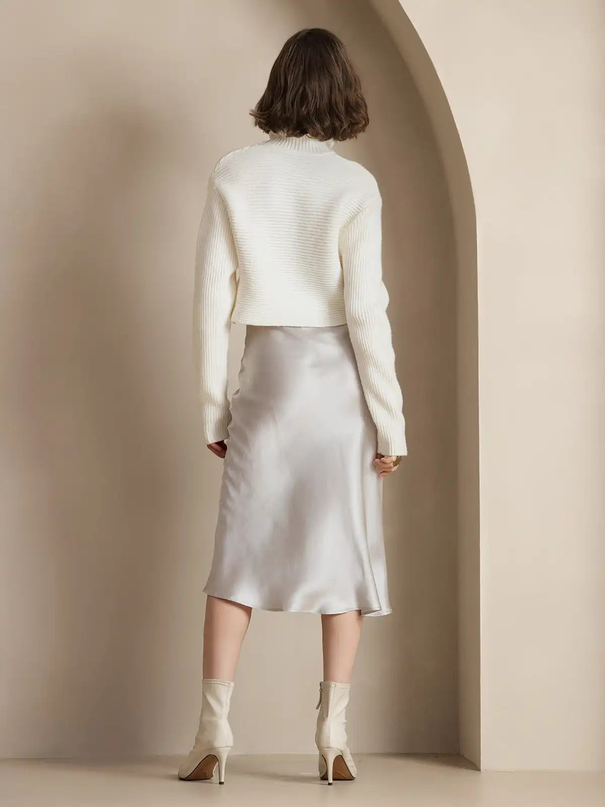 100% Mulberry Silk Stretch Long Straight Skirt
