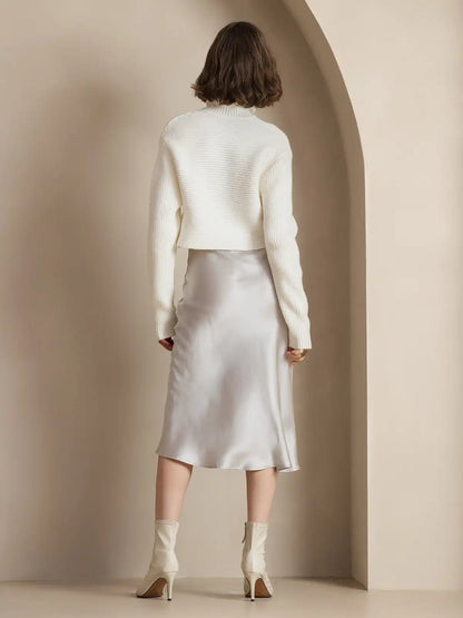 100% Mulberry Silk Stretch Long Straight Skirt