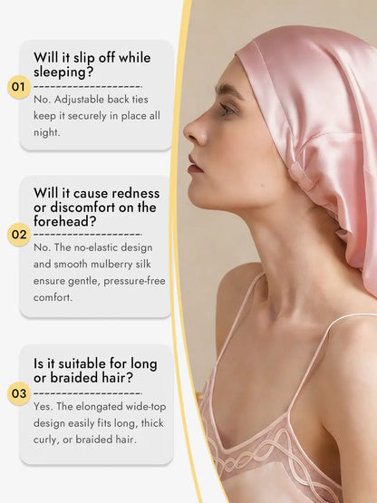 100% Mulberry Silk Elegant Bonnet for Long Hair