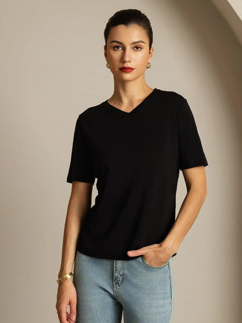 Clearance - 100% Mulberry Silk V-Neck Women's T-Shirt